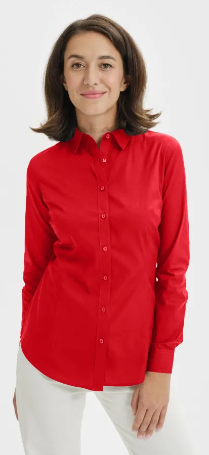 Dāmu kokvilnas blūze ar garām piedurknēm, sarkans Dāmu kokvilnas blūze ar garām piedurknēm, sarkans