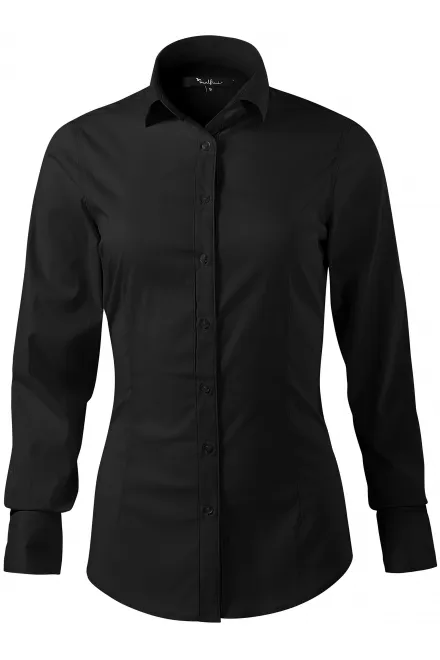 Dāmu blūze ar garām piedurknēm slim fit - melns, S