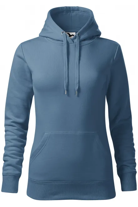 Dāmu sporta krekls ar kapuci bez rāvējslēdzēja - denim, XS