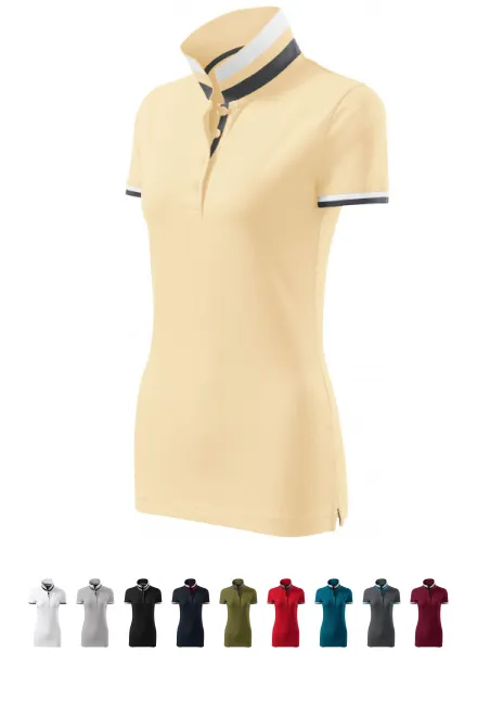 Dāmu polo krekls ar apkakli uz augšu, vaniļas