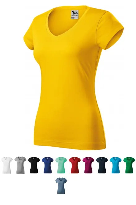 Dāmu slim fit krekls ar V veida izgriezumu, dzeltens