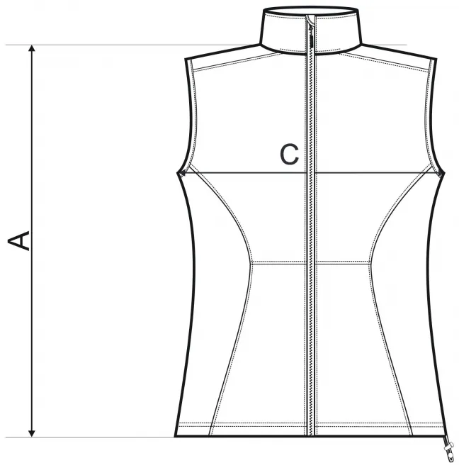 Dāmām cieši pieguļoša veste - izmēru tabula