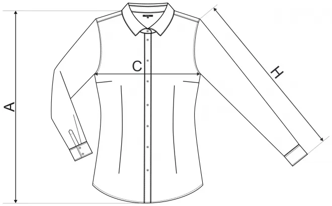 Dāmu blūze ar garām piedurknēm slim fit - izmēru tabula