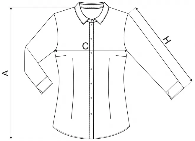 Dāmu kokvilnas blūze ar garām piedurknēm - izmēru tabula