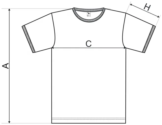 Kontrasta krekls no Unisex - izmēru tabula