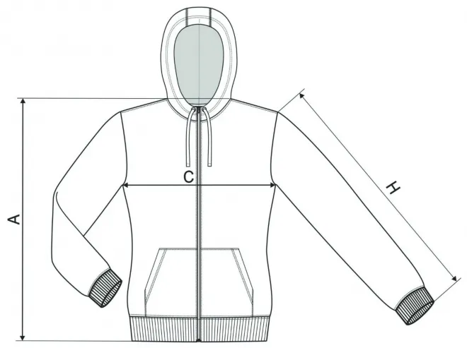 Sieviešu maskēšanās sporta krekls - izmēru tabula