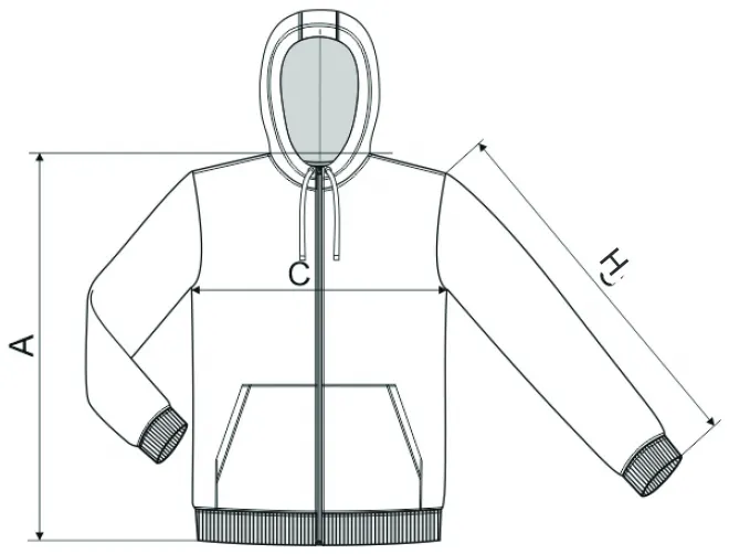 Vīriešu maskēšanās sporta krekls - izmēru tabula