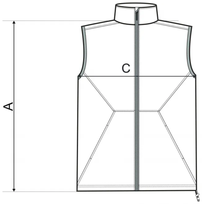 Vīriešu veste - izmēru tabula