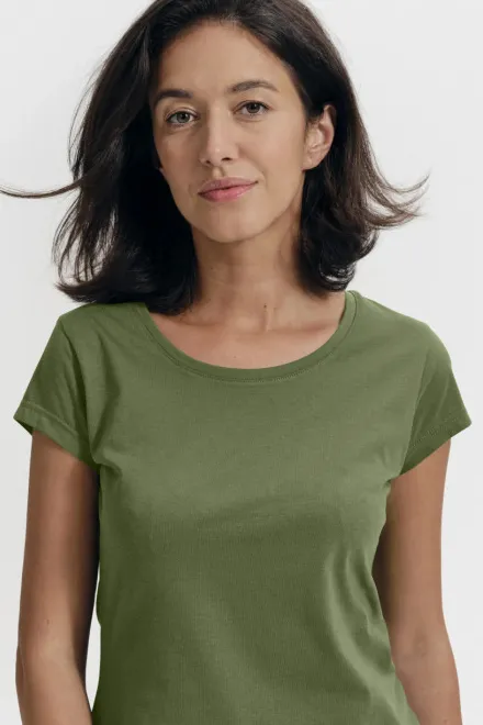 Dāmu slaids fit krekls ar apaļu izgriezumu, khaki