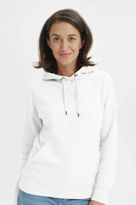 Dāmu sporta krekls ar kapuci bez rāvējslēdzēja, balta